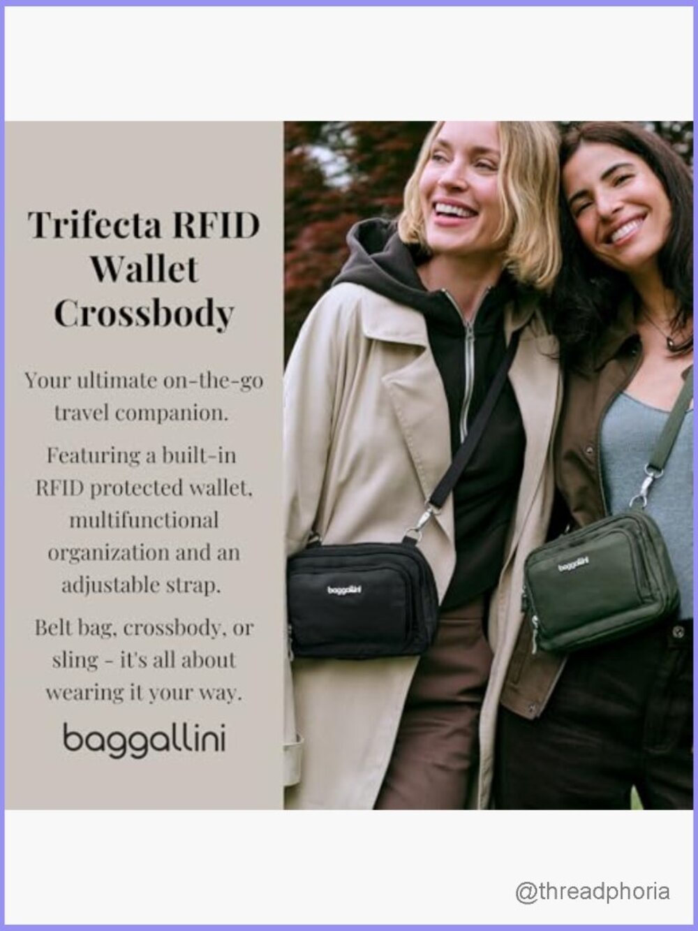 Triple Zip Crossbody Wallet RFID Convertible Fanny Pack - Picture 2 of 7
